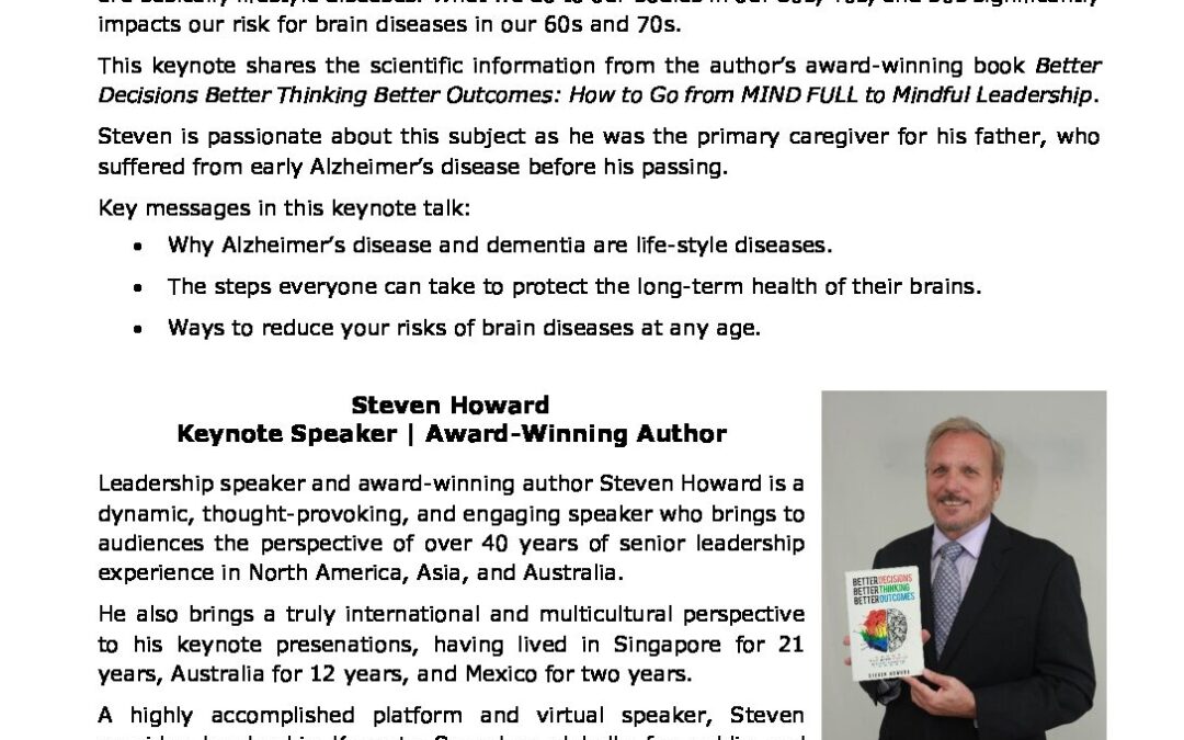 Building And Maintaining Long Term Brain Health Keynote Speech Overview